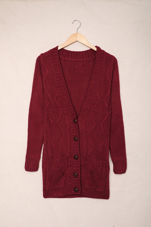 Front Pocket And Buttons Closure Cardigan